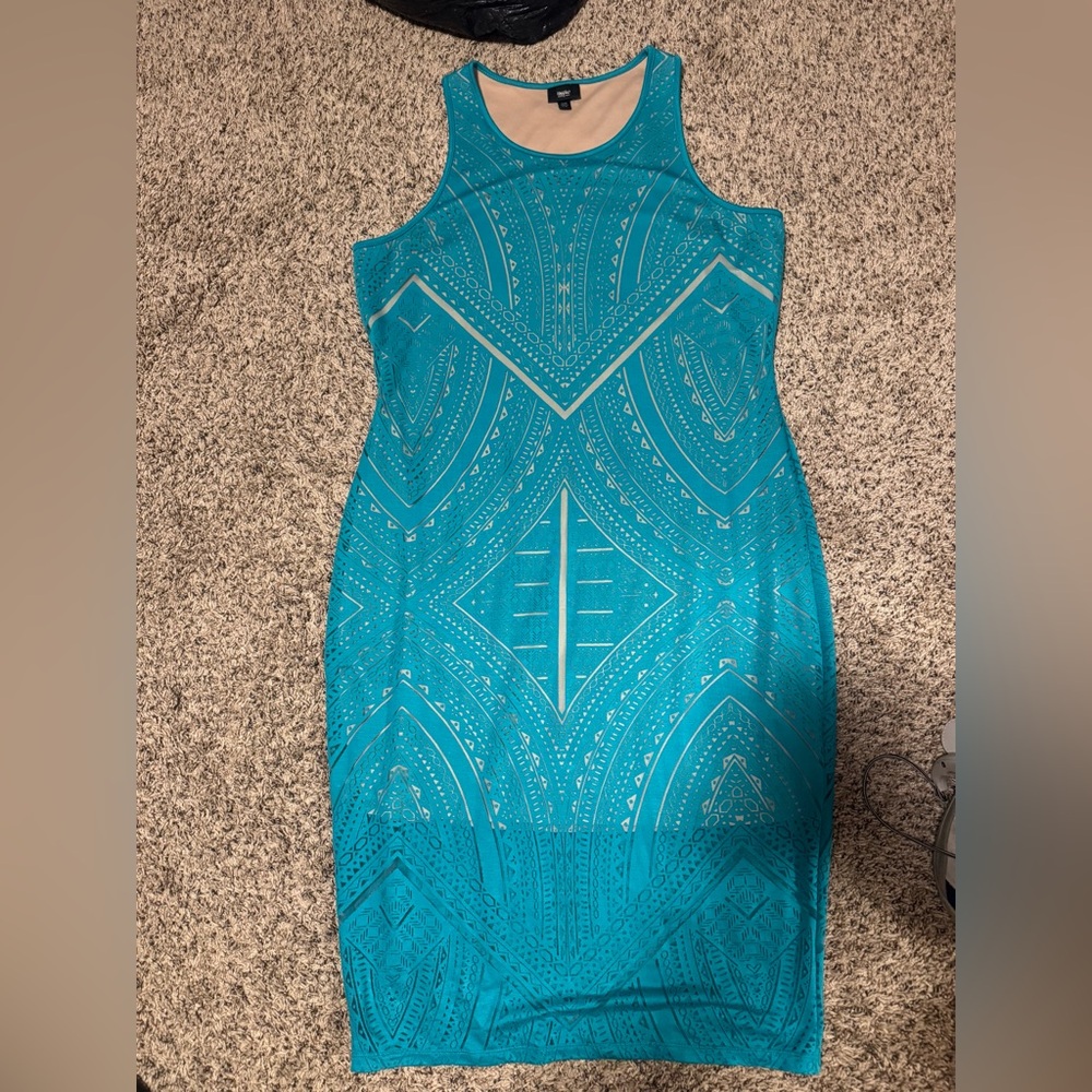 Elegant Turquoise Patterned Midi Dress